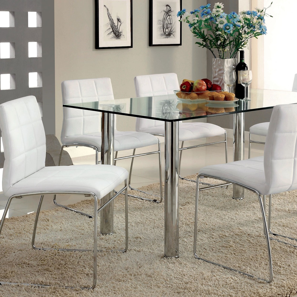 Furniture of America - FOA Kalawao Table and 6 Side Chairs