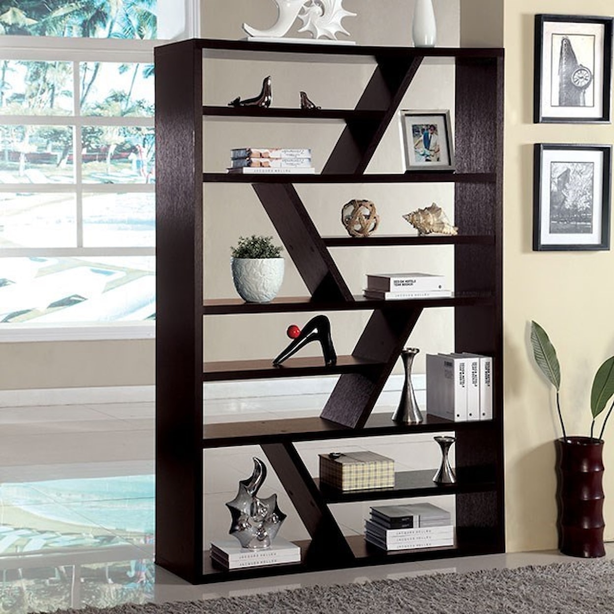 Furniture of America Kamloo ABSTRACT CAPPUCINO BOOKCASE |