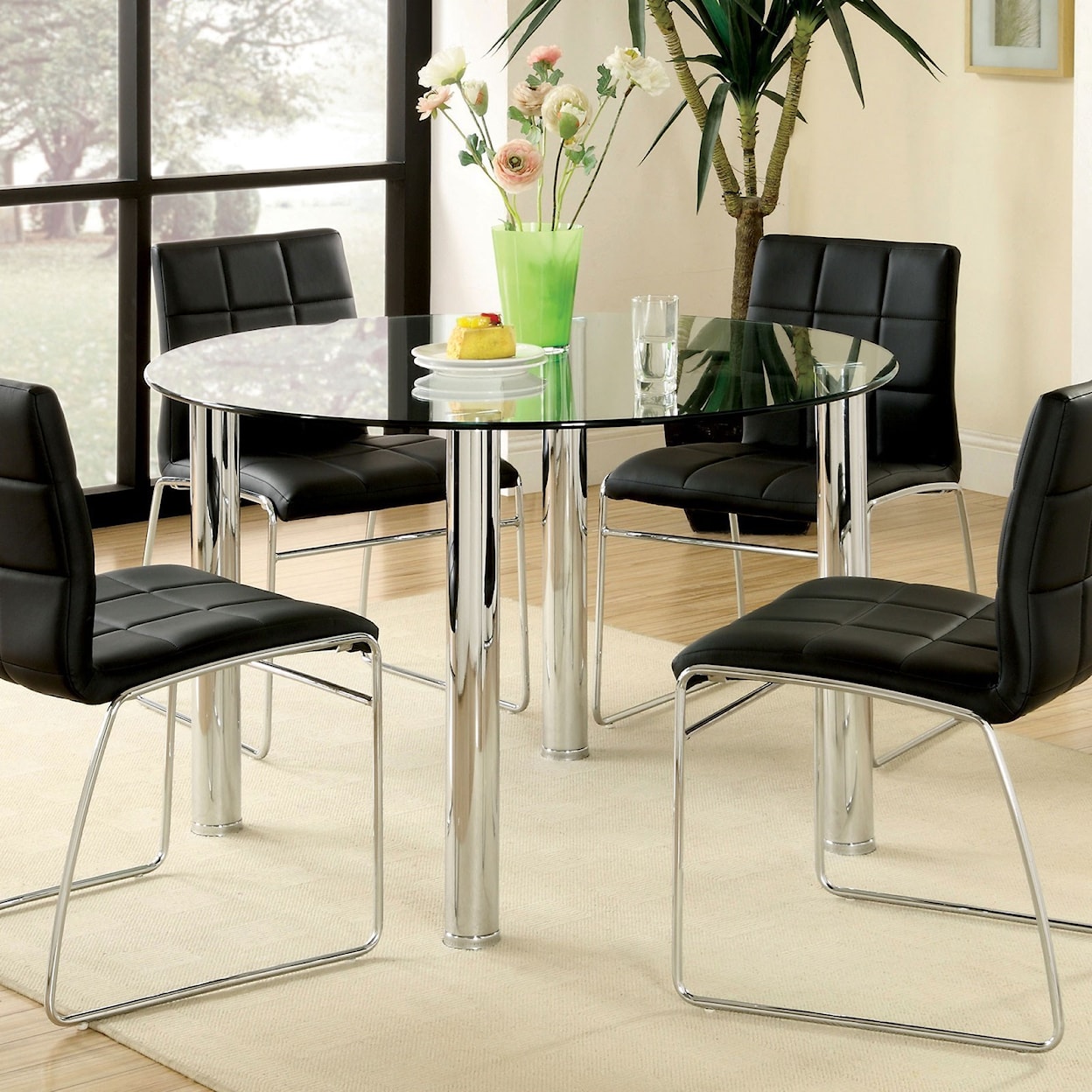 FUSA Kona II Glass Top Round Dining Table