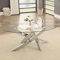 Oval Glass Top Coffee Table with Chrome Base