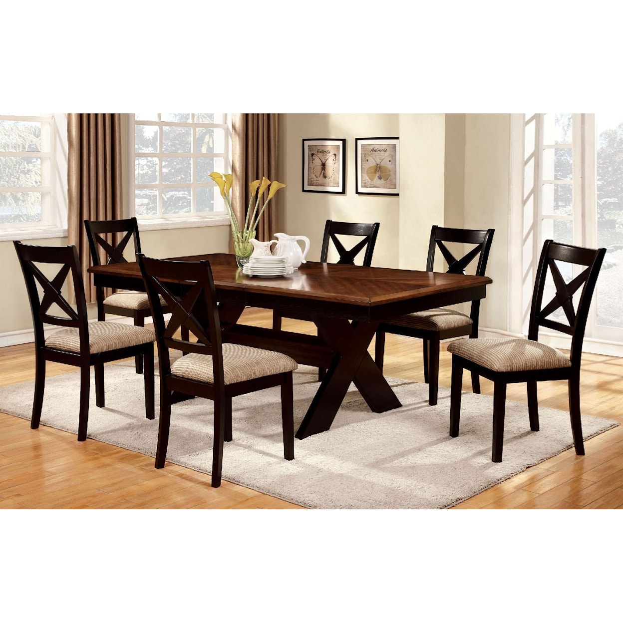 Furniture of America Liberta Table and 6 Side Chairs