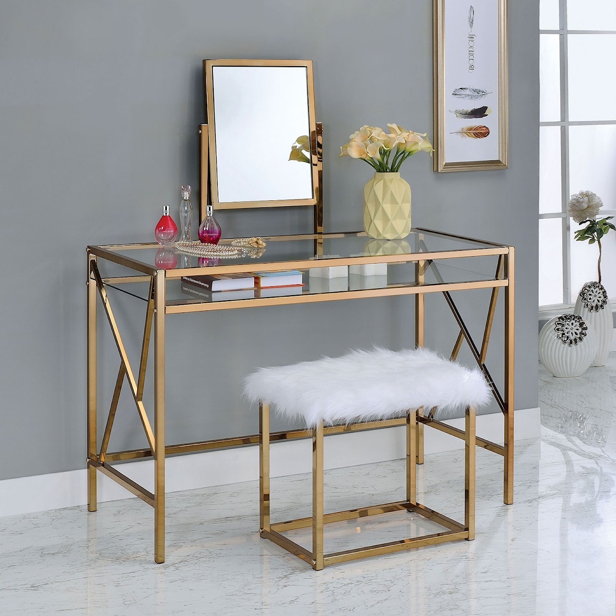Furniture of America Lismore--705881900 Vanity w/ Stool