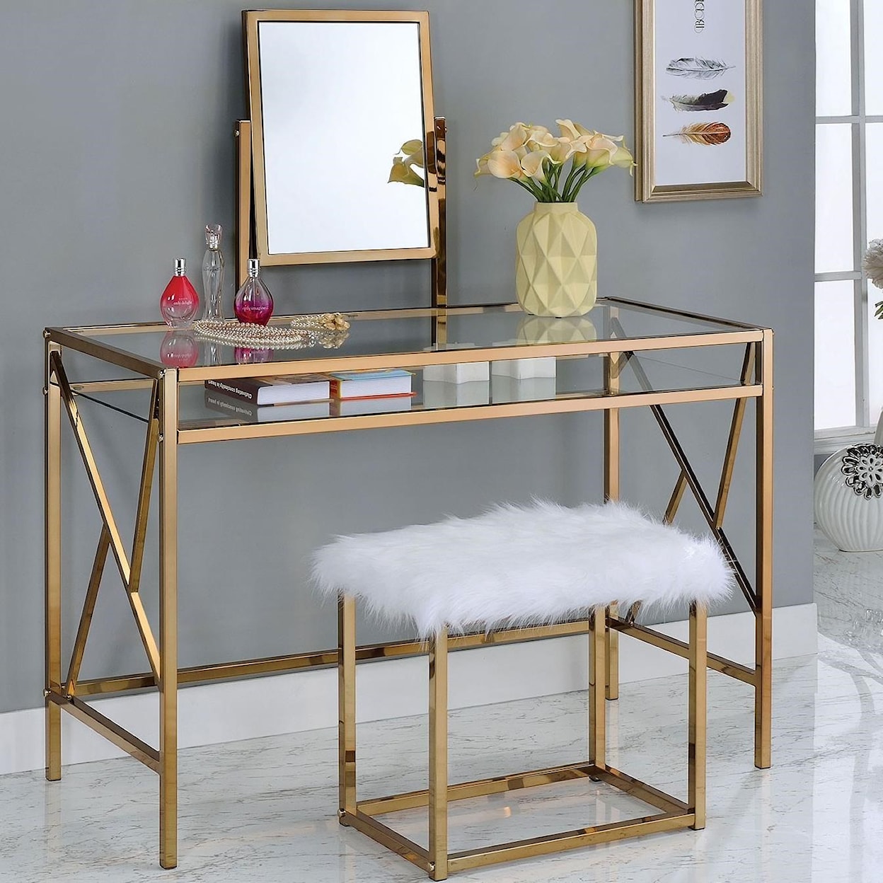 Furniture of America - FOA Lismore--705881900 Vanity w/ Stool