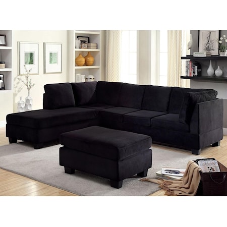 Casual Black Flannelette Chaise Sectional