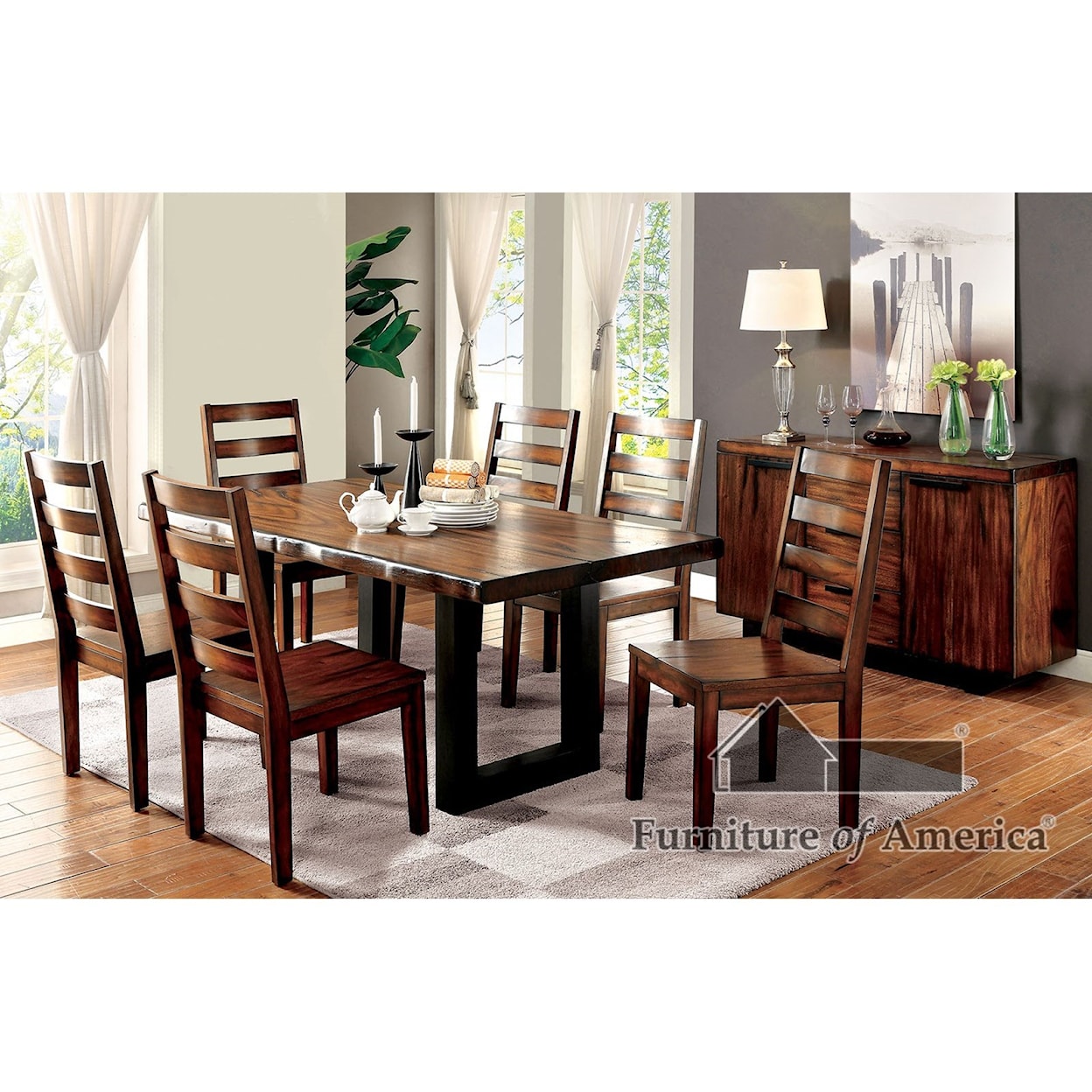 Furniture of America Maddison Dining Set with Bench