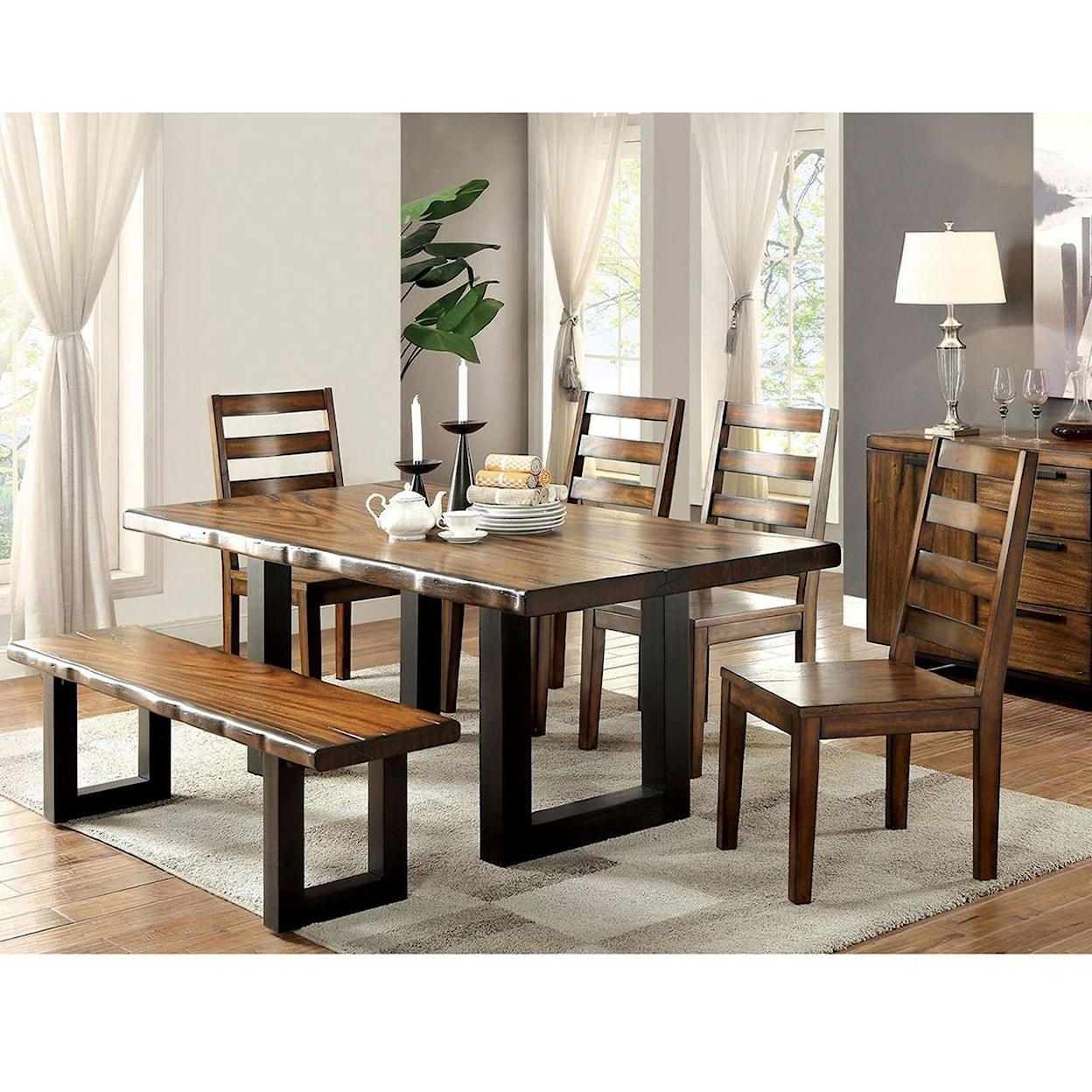 Furniture of America Maddison Dining Set with Bench
