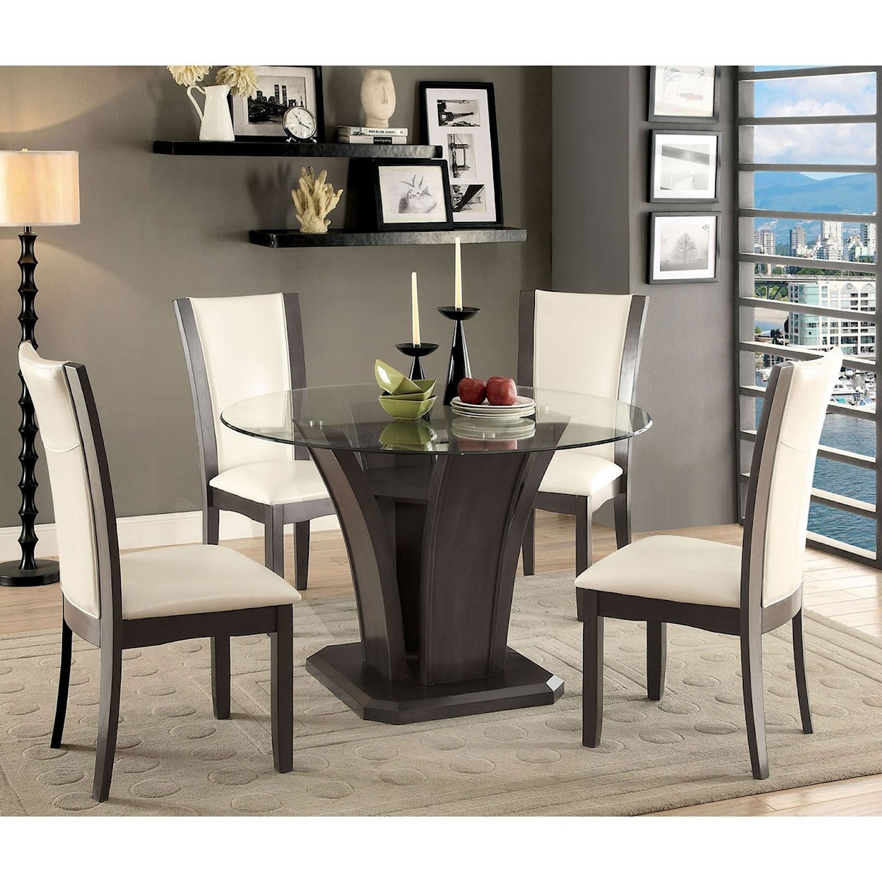 Furniture of America - FOA Manhattan I & II Glass Top Round Dining Table