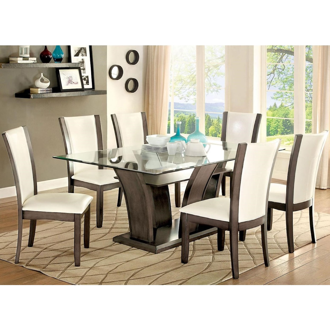 Furniture of America Manhattan I & II Table and 6 Side Chairs