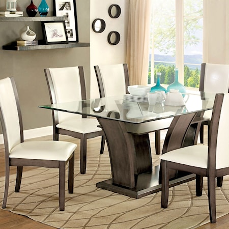 Transitional Rectangular Dining Table with Glass Top