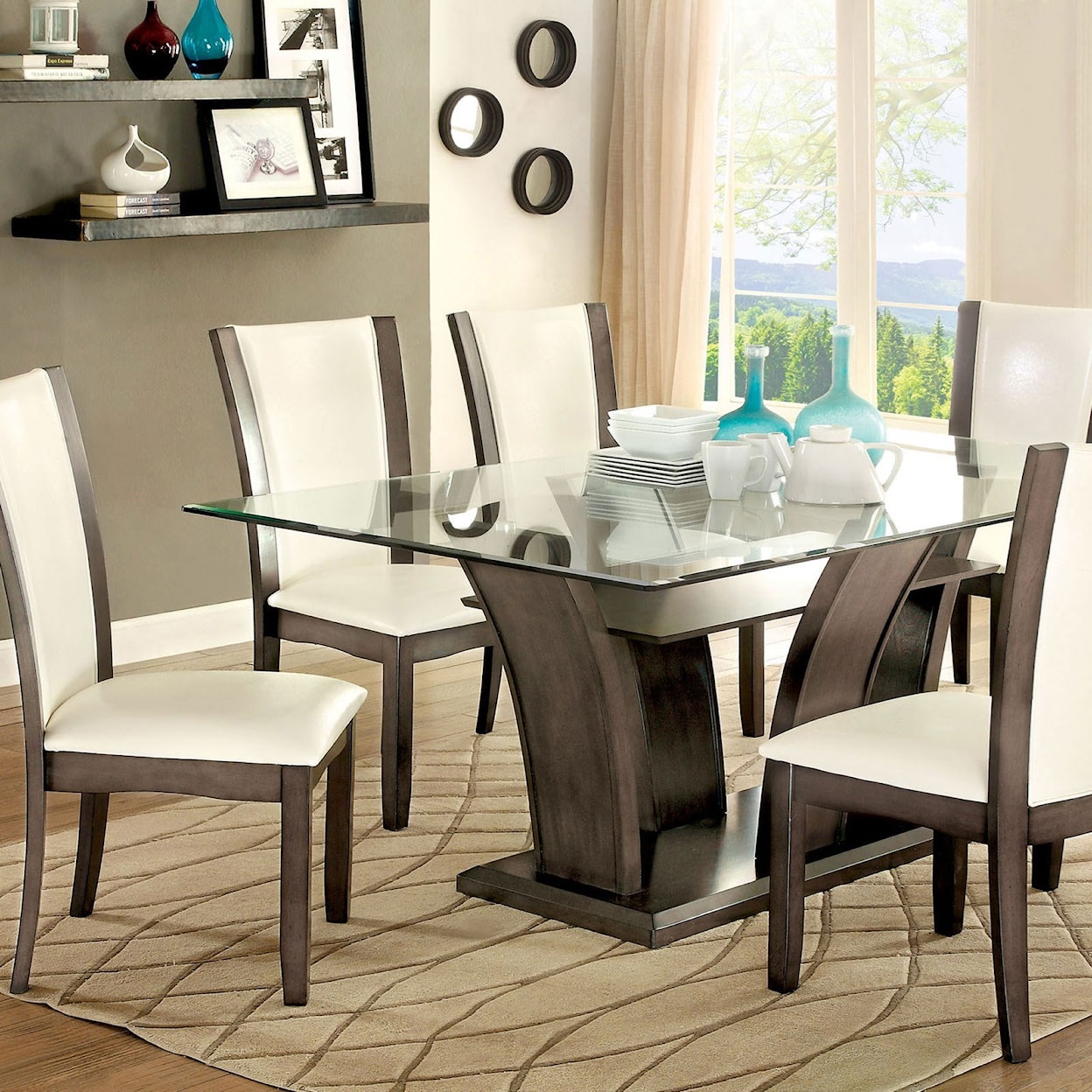 Furniture of America - FOA Manhattan I & II Glass Top Dining Table