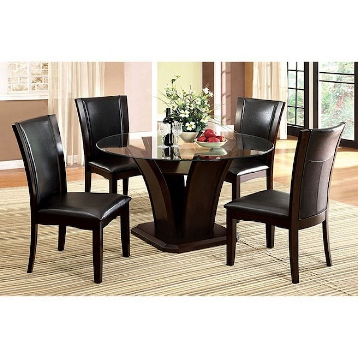 Furniture of America Manhattan I & II Table + 4 Side Chairs