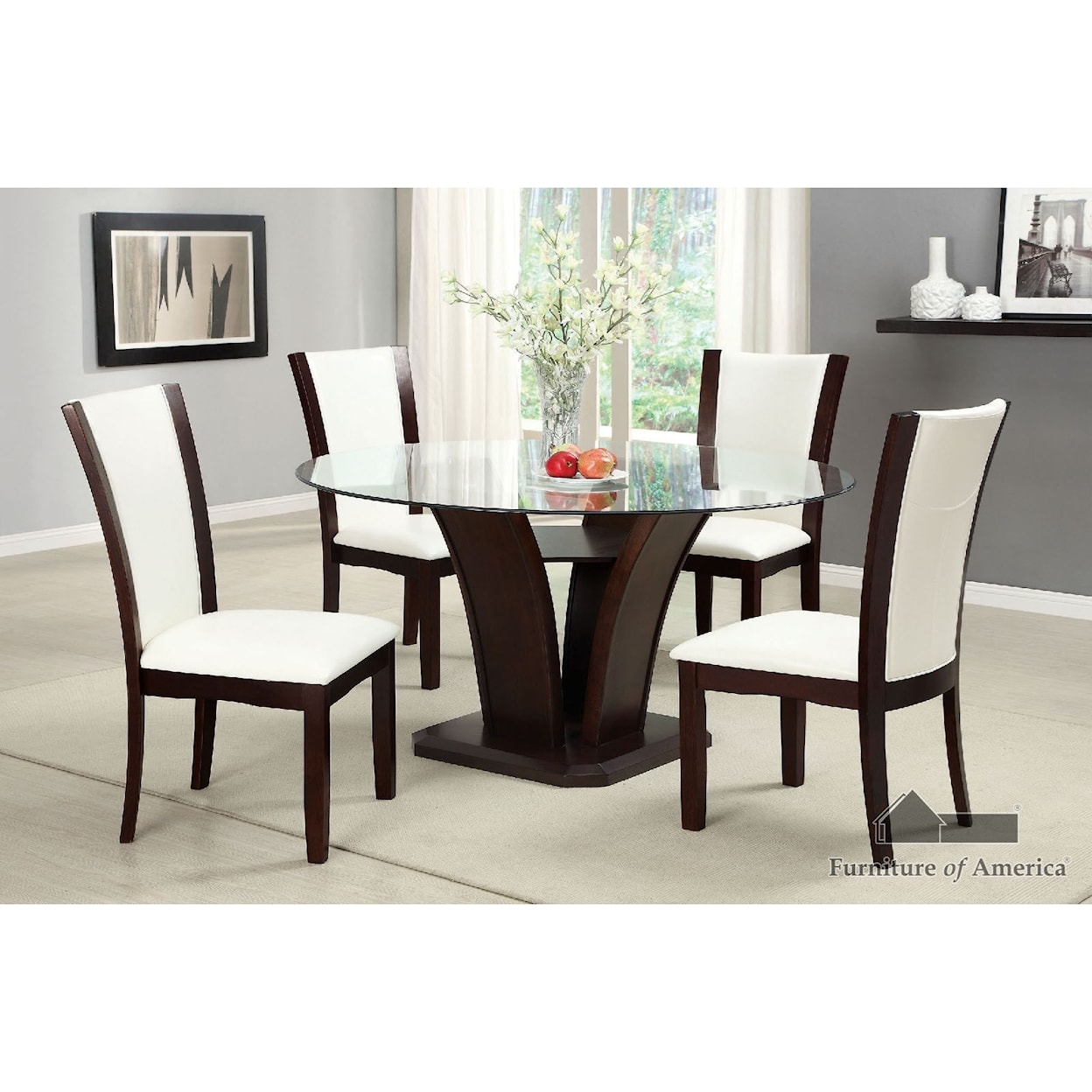 Furniture of America - FOA Manhattan I & II Table + 4 Side Chairs