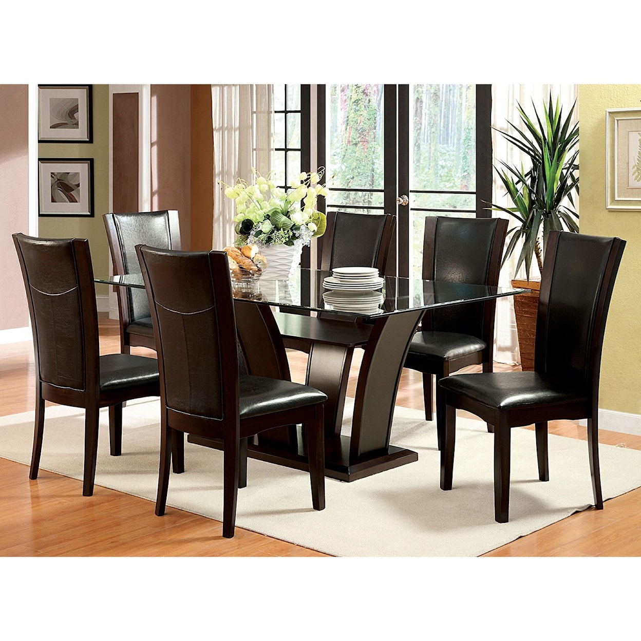 Furniture of America Manhattan I & II Table and 6 Side Chairs
