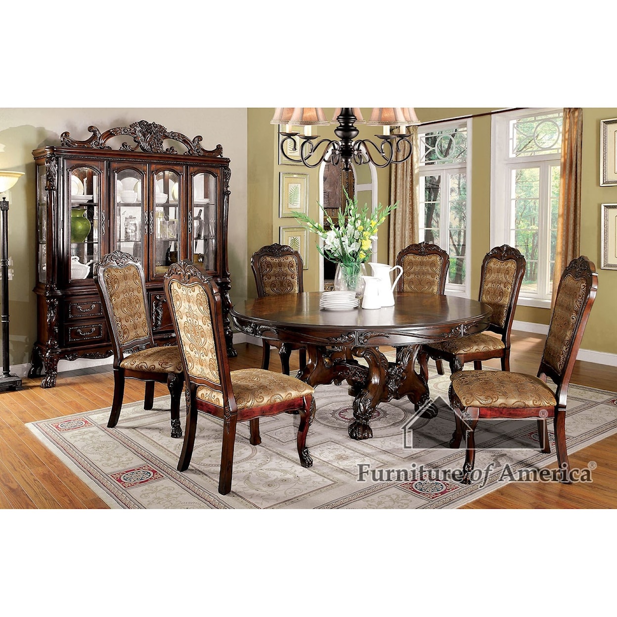 Furniture of America Medieve Table and Six Side Chairs