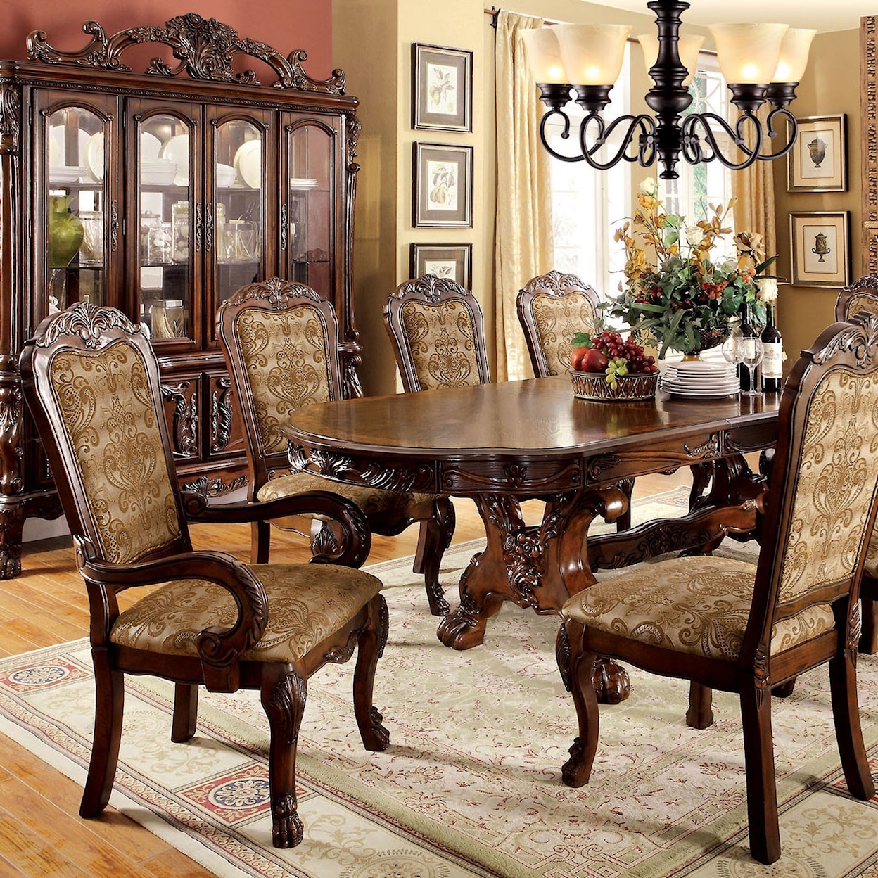 Furniture of America Medieve Table and Six Side Chairs