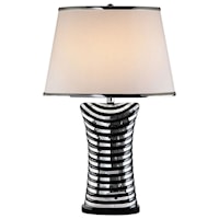 Contemporary Table Lamp with Striped Metallic Base