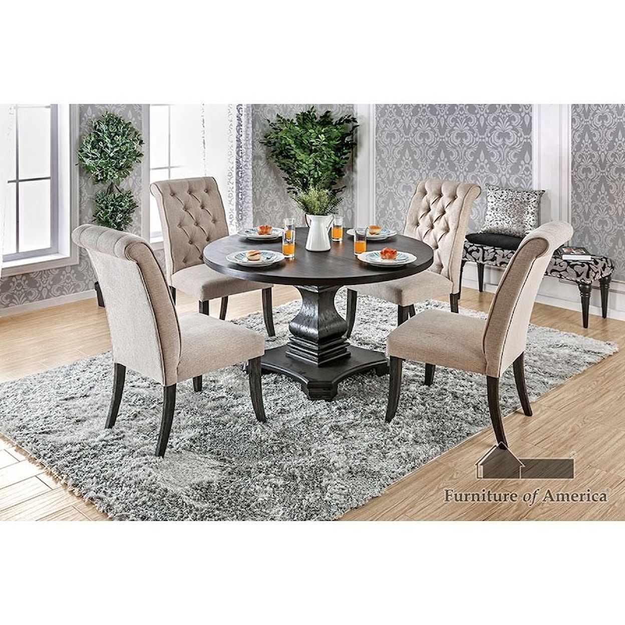 Furniture of America Nerissa Table + 4 Chairs