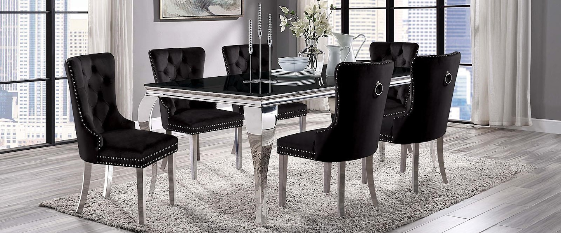 7 Pc. Dining Table Set, Black Chairs