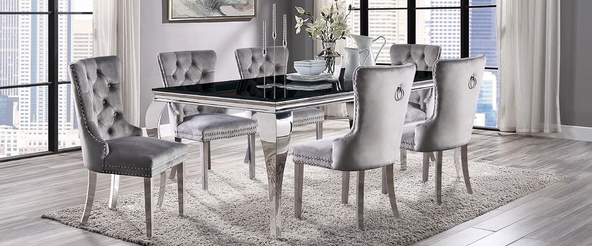 7 Pc. Dining Table Set, Grey  Chairs