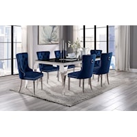 7 Pc. Dining Table Set, Navy Chairs