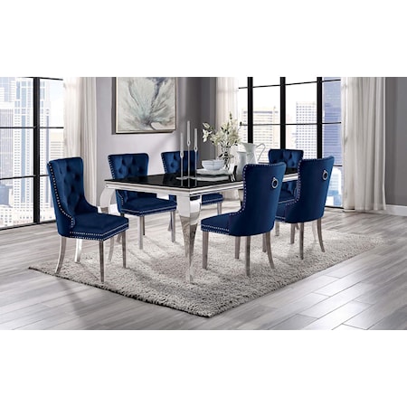 7 Pc. Dining Table Set, Navy Chairs