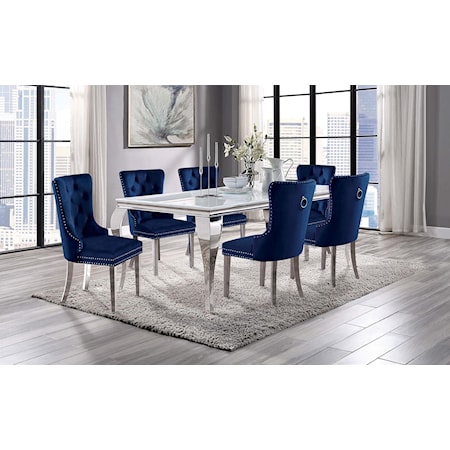 7 Pc. Dining Table Set, Navy Chairs
