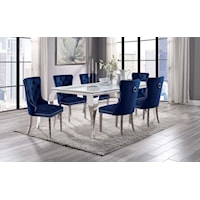 7 Pc. Dining Table Set, Navy Chairs