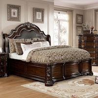 Traditional California King Panel Bed with Prominent Leatherette Headboard