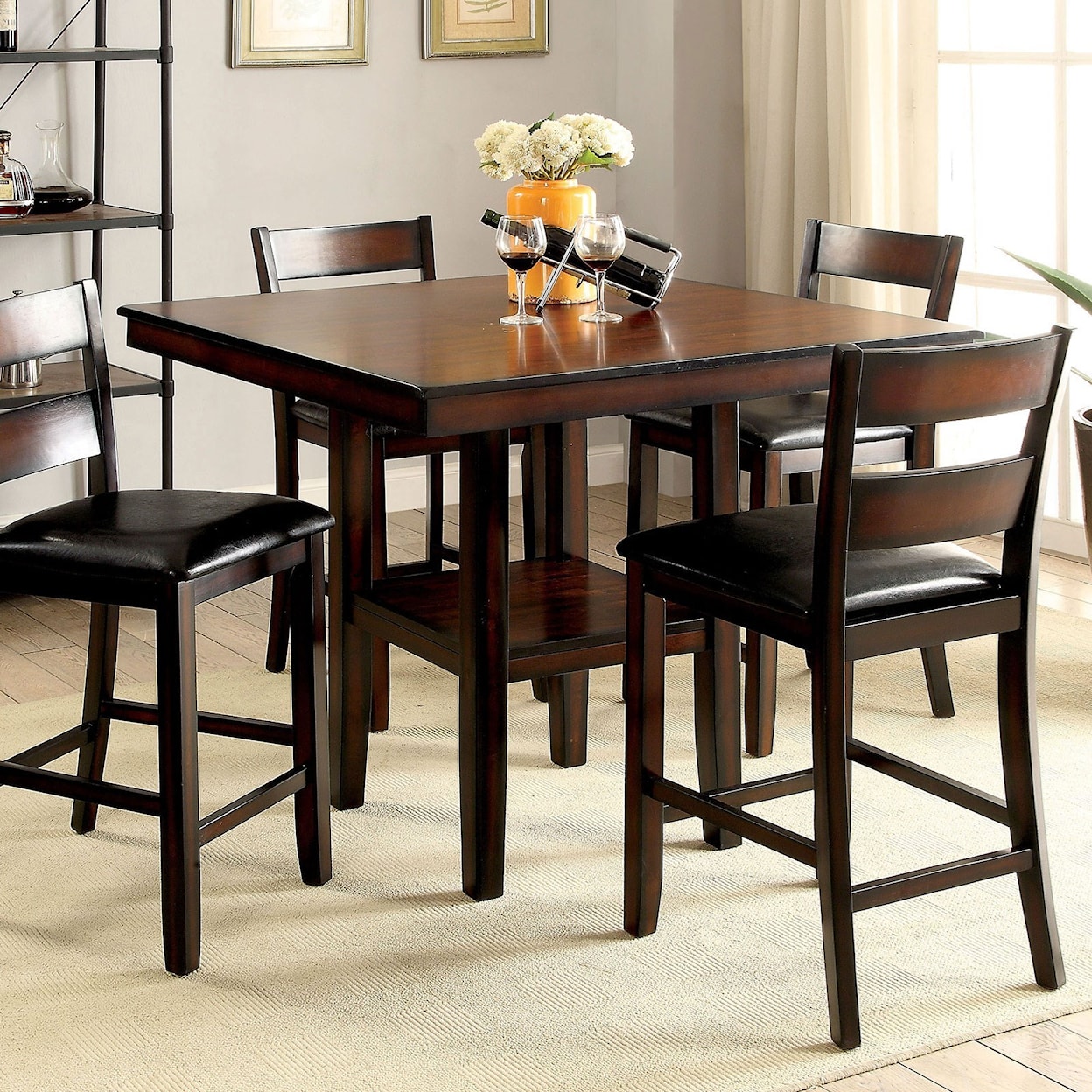 Furniture of America - FOA Norah II 5 Piece Counter Height Table Set