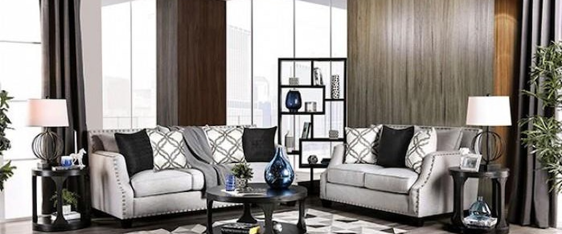 Transitional Ivory Nailhead Trim Living Room Group 1