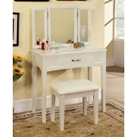 Transitional Vanity Table with Padded Stool and Tri-Fold Mirror