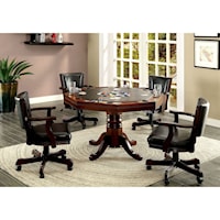 Traditional Game Table with Interchangeable Top and 4 Faux Leather Chairs