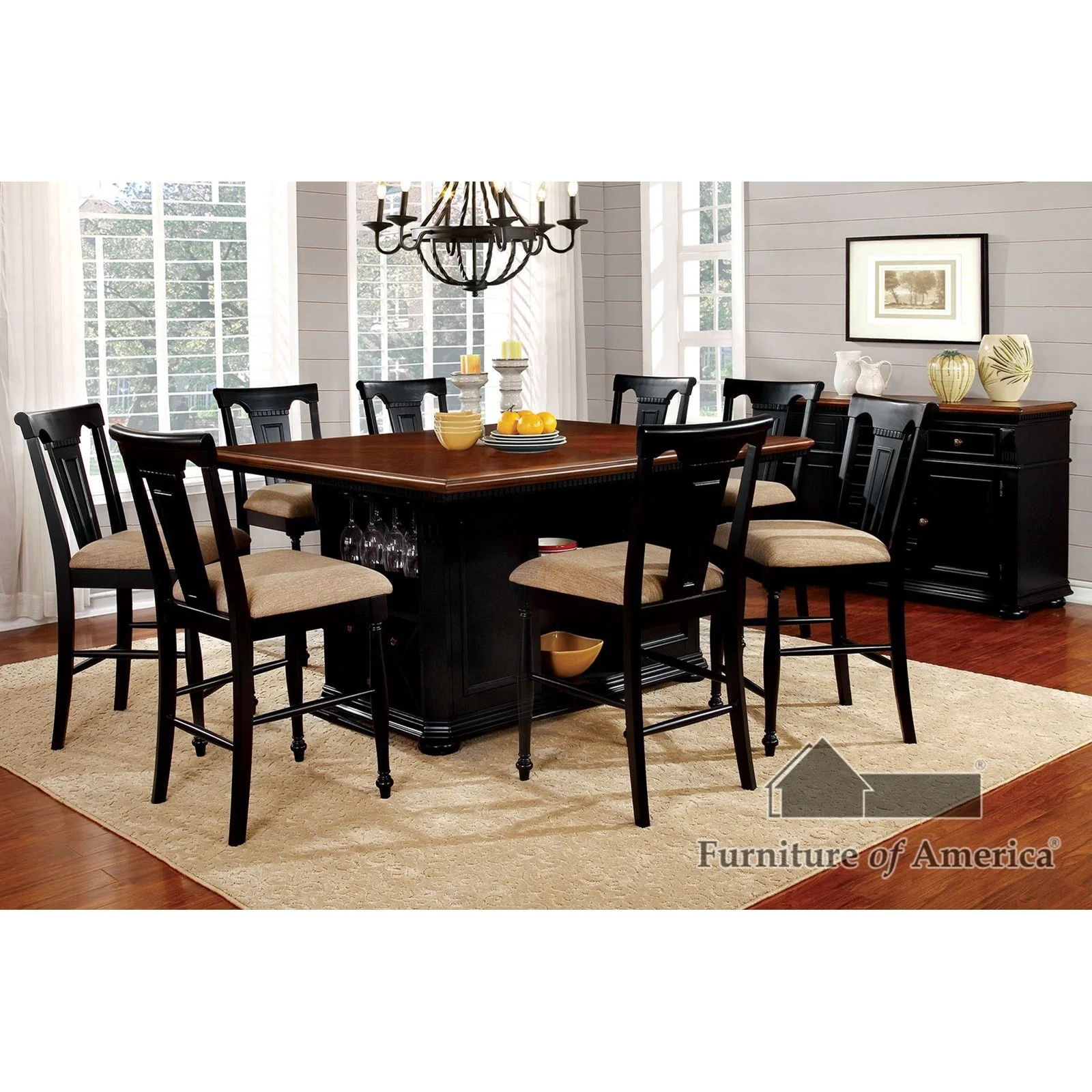 Furniture of America Sabrina CM3199BCPT9PC Table + 8 Chairs