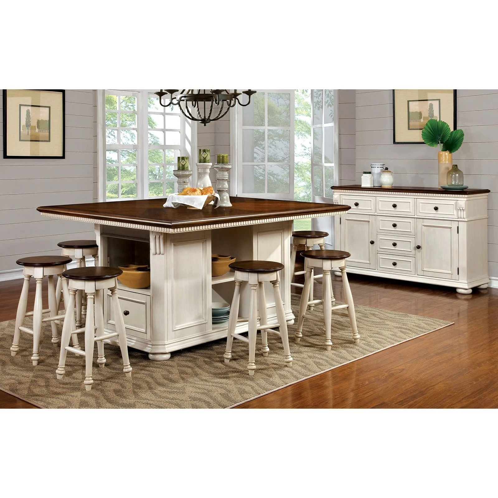 Furniture of America Sabrina CM3199WCPT9PCST Table + 8 Stools
