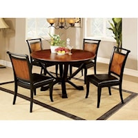 Transitional Two Tone Dining Set with Round Table and Four Chairs