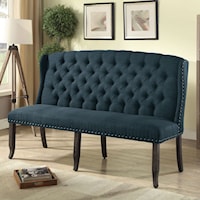 Transitional 3-Seater Upholstered Bench with Tufted Back and Nailhead Trim