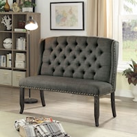 Transitional Upholstered Love Seat Bench with Tufted Back and Nailhead Trim