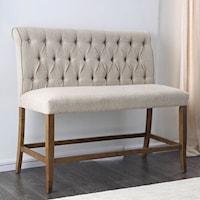 Rustic Counter Height Upholstered Bench with Tufted Back