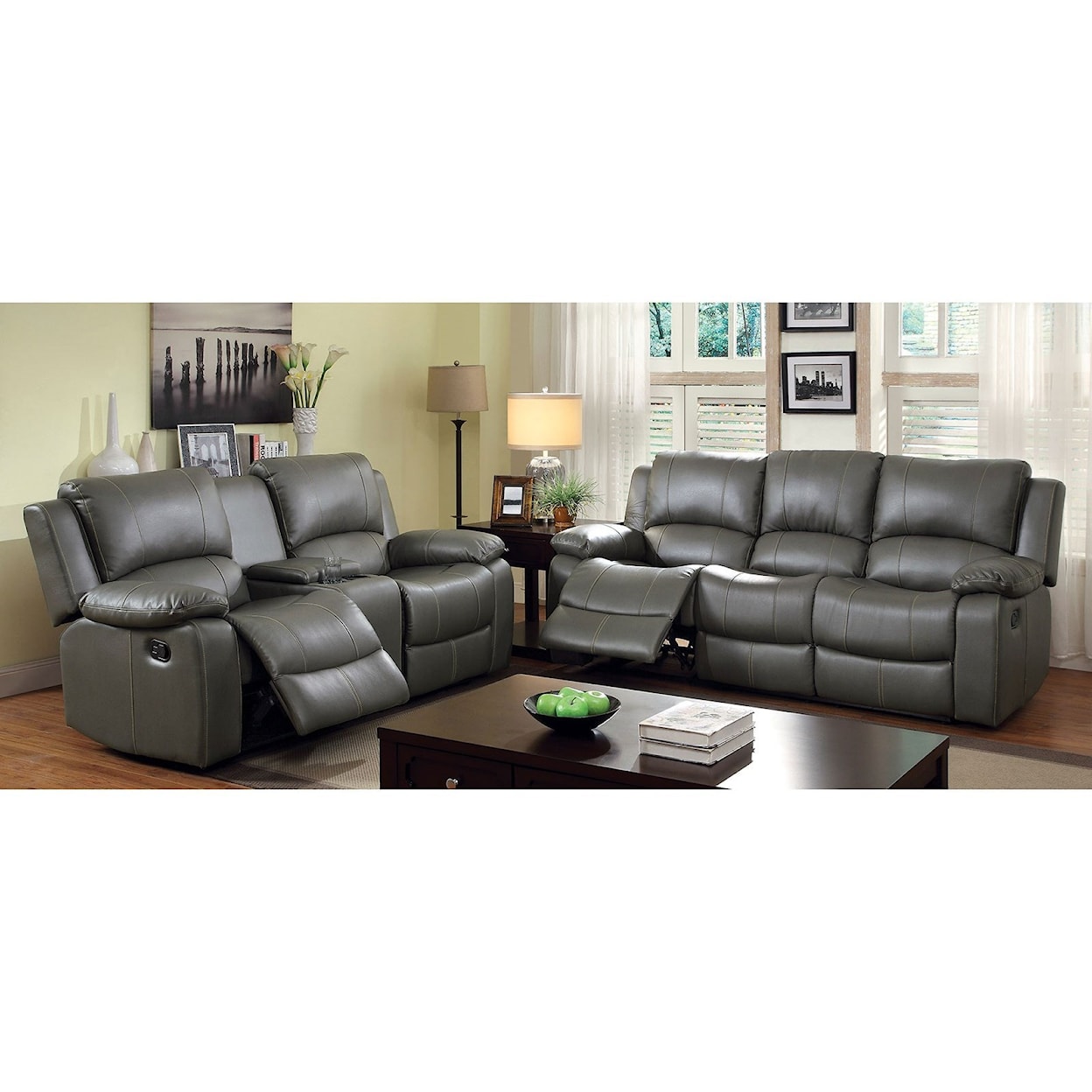 Furniture of America Sarles Motion Sofa with Drop-Down Table