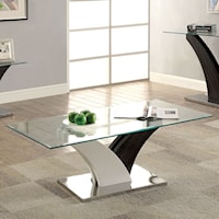 Rectangular Glass Top Coffee Table with Stainless Steel Base