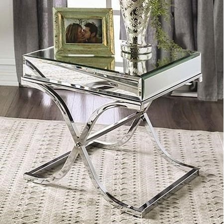 Mirrored End Table with Metal Frame