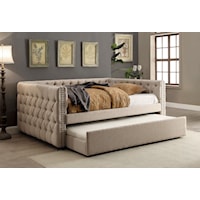 Ivory Button Tufted w/Nailhead Trim Full Daybed