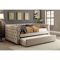Contemporary Style Ivory Button Tufted Full Daybed w/Twin Trundle