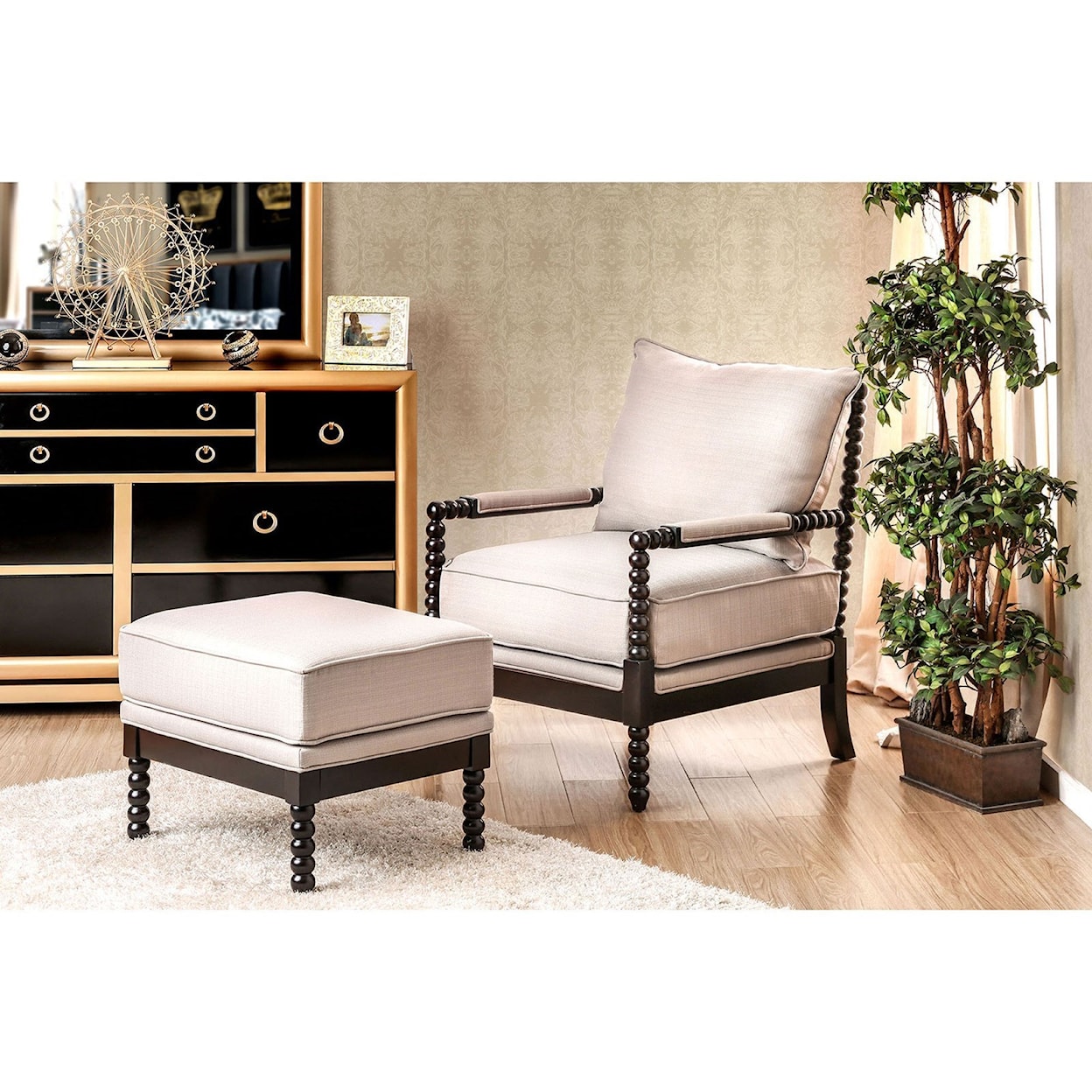 Furniture of America - FOA Sybil Accent Chair, Beige