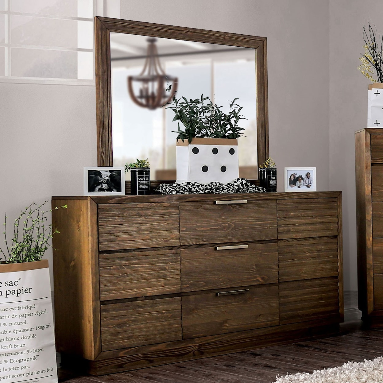 Furniture of America - FOA Tolna Dresser and Mirror Combination