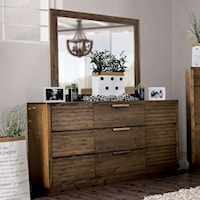 Rustic 9-Drawer Dresser and Mirror Combination with Felt-Lined Top Drawers