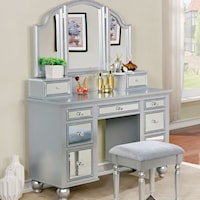 Glam Vanity and Stool Set with Tri-Fold Mirror