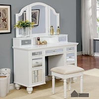 Glam Vanity and Stool Set with Tri-Fold Mirror