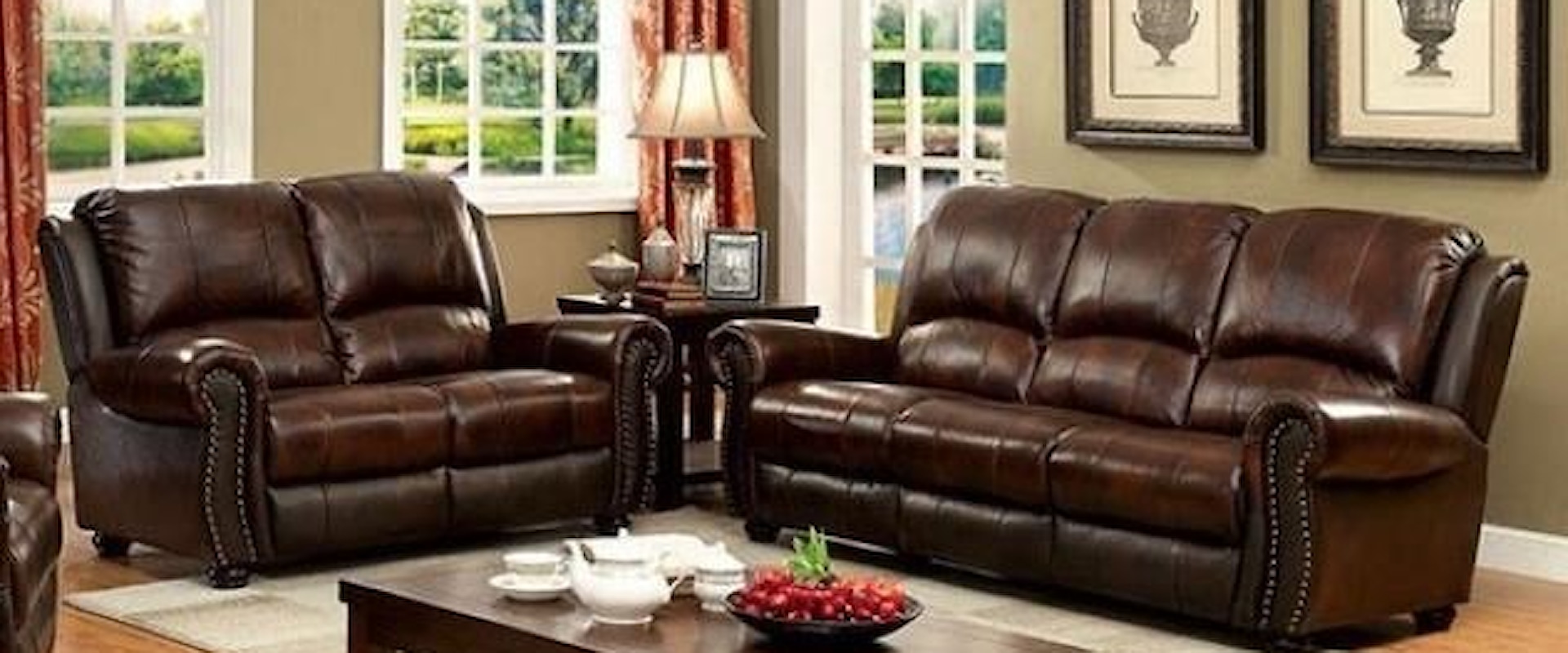 Traditional Faux Leather Sofa and Loveseat Set