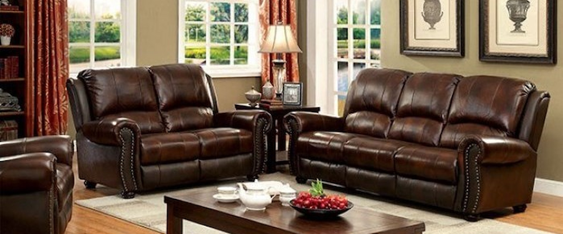 Traditional Faux Leather Sofa, Loveseat, and Chair Set